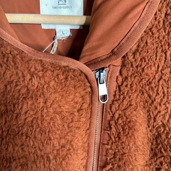NWT Thread & Supply Wubby Sherpa Moto Jacket Burnt Orange Zip Up Oversized Large - Picture 4 of 11